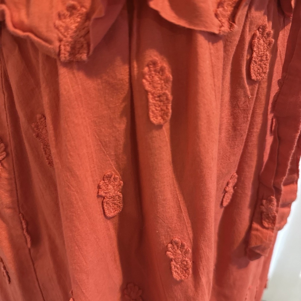 Farm Rio‎ smocked bodice 3D tonal pineapple embroidery Coral/Red M Maxi Dress - Picture 3 of 9